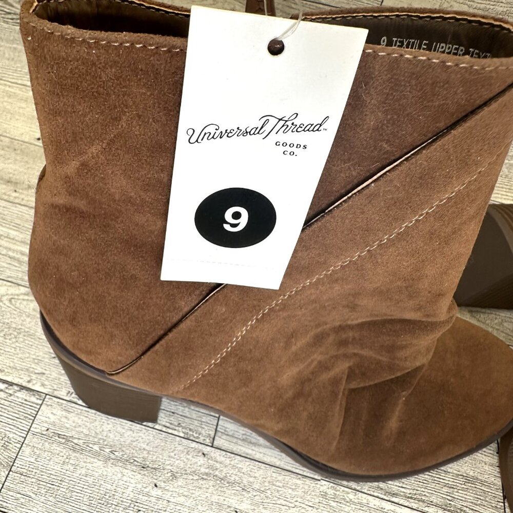 NWT Women's Universal Thread Size 9 Brown Ankle Booties Side Zip 3" Block Heels - Picture 5 of 11